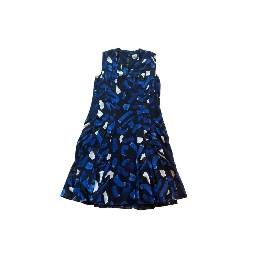 Women 8 Grey Jason Wu Hi-Lite Brush Print Pleated Black Blue Printed Dress